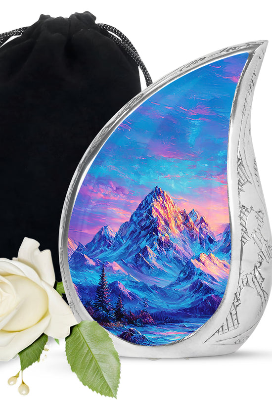 Snow Mountain Landscape Urn - Beautiful Sunset Memorial Urn For Human Ashes