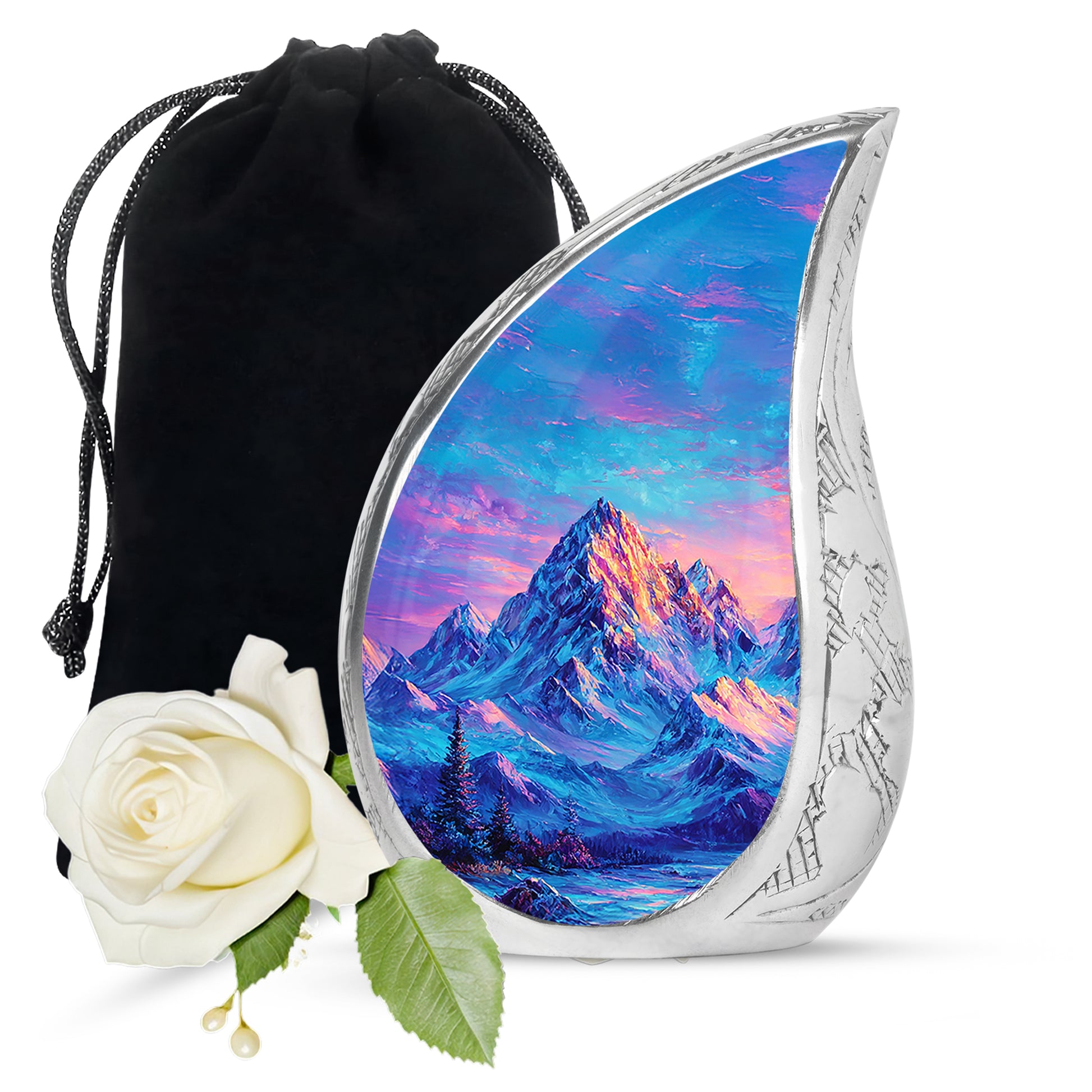 Snow Mountain Landscape Urn - Beautiful Sunset Memorial Urn For Human Ashes