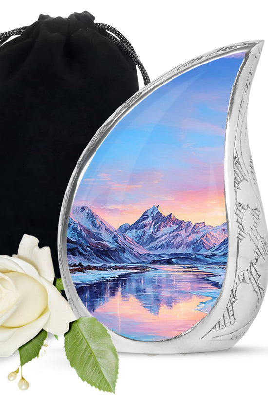 Snow Lake Memorial Urn For Ashes - Mountain Funeral Urn For Burial
