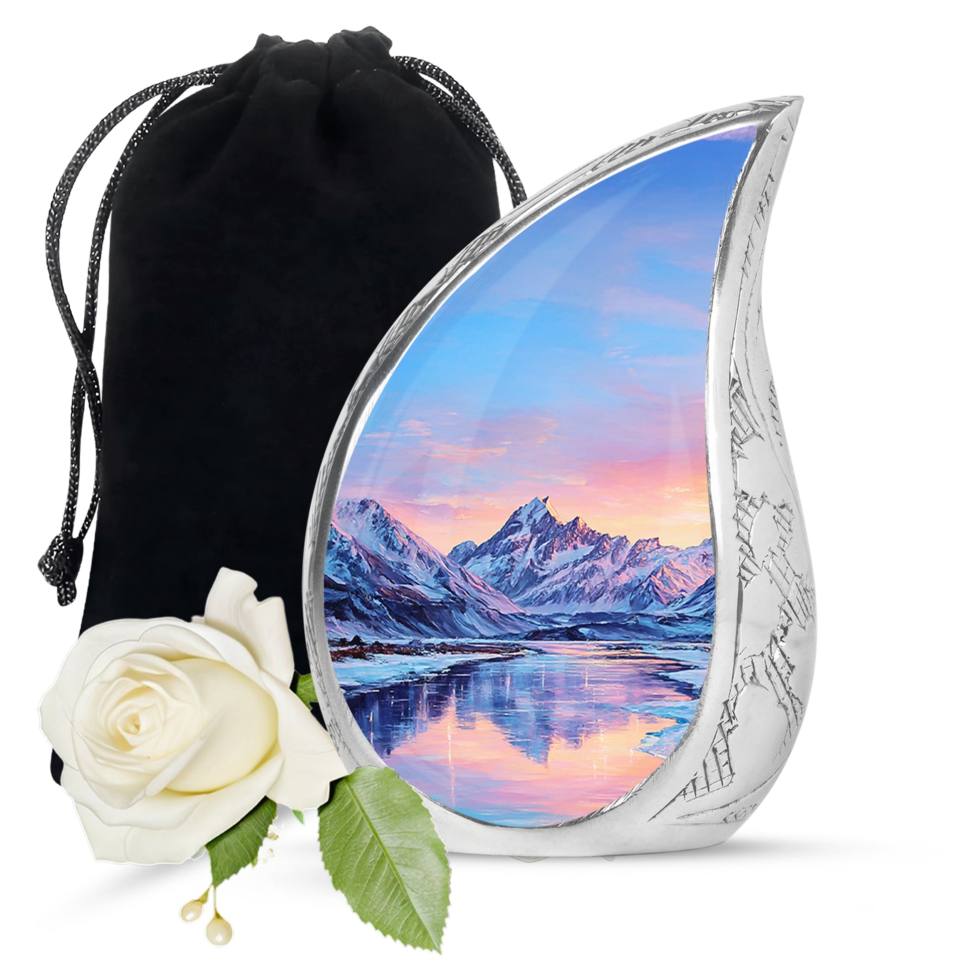 Snow Lake Memorial Urn For Ashes - Mountain Funeral Urn For Burial