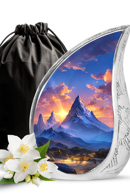 Beautiful Sunset Mountain Cremation Urn - Serene Aluminium Funeral Urn For Adult Ashes