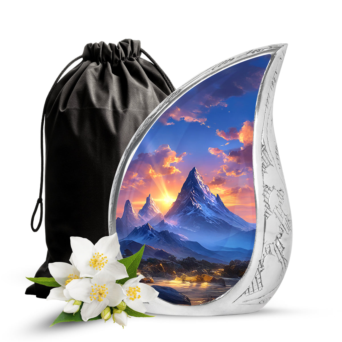 Beautiful Sunset Mountain Cremation Urn - Serene Aluminium Funeral Urn For Adult Ashes