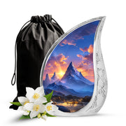 Beautiful Sunset Mountain Cremation Urn - Serene Aluminium Funeral Urn For Adult Ashes