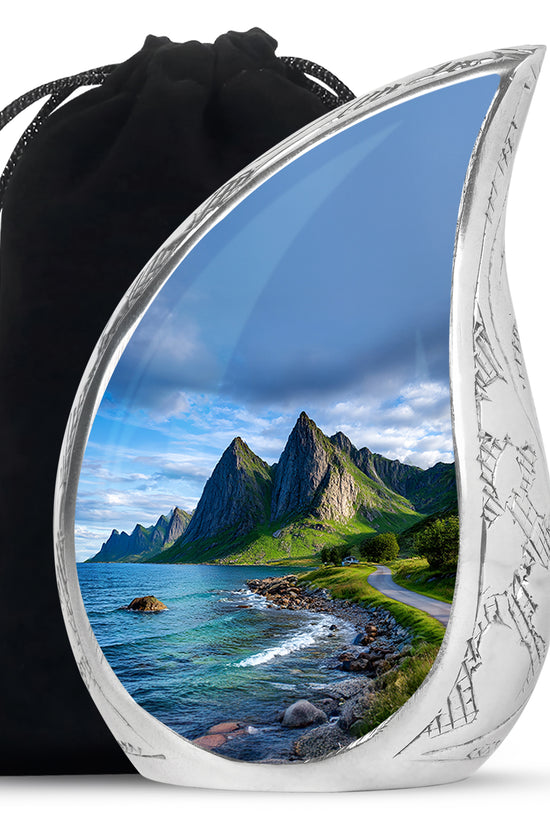 Mountain Lake Cremation Urn - Scenic Nature Memorial Urn For Burial