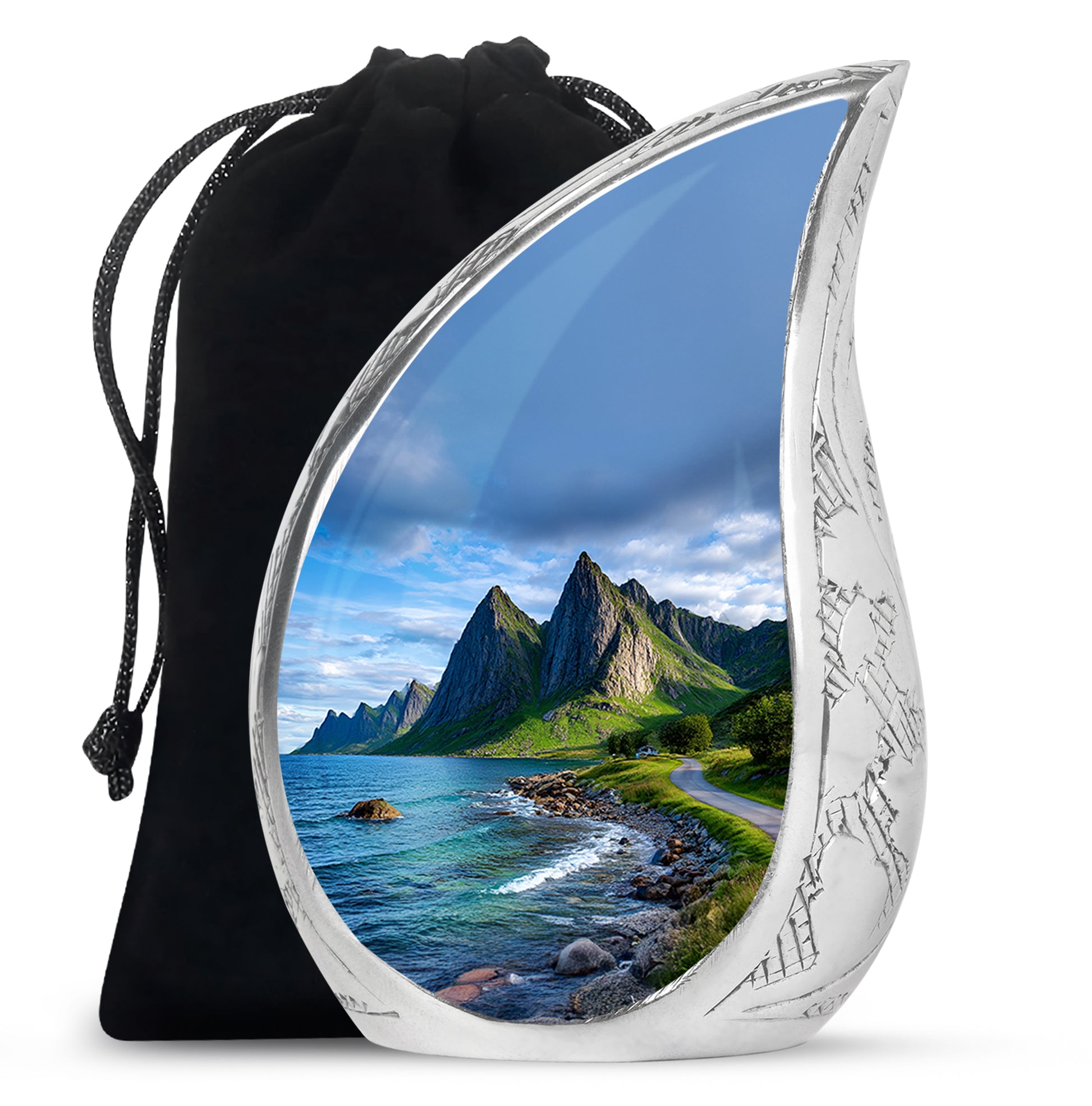 Mountain Lake Cremation Urn - Scenic Nature Memorial Urn For Burial