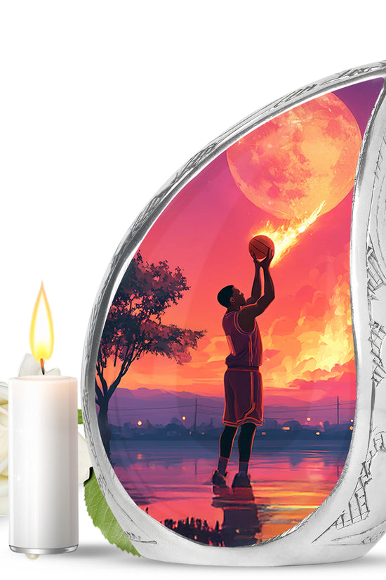 Blue Basketball Devotion Cremation Urns for Human Ashes - 10-inch, 200 cu in - Yatskia