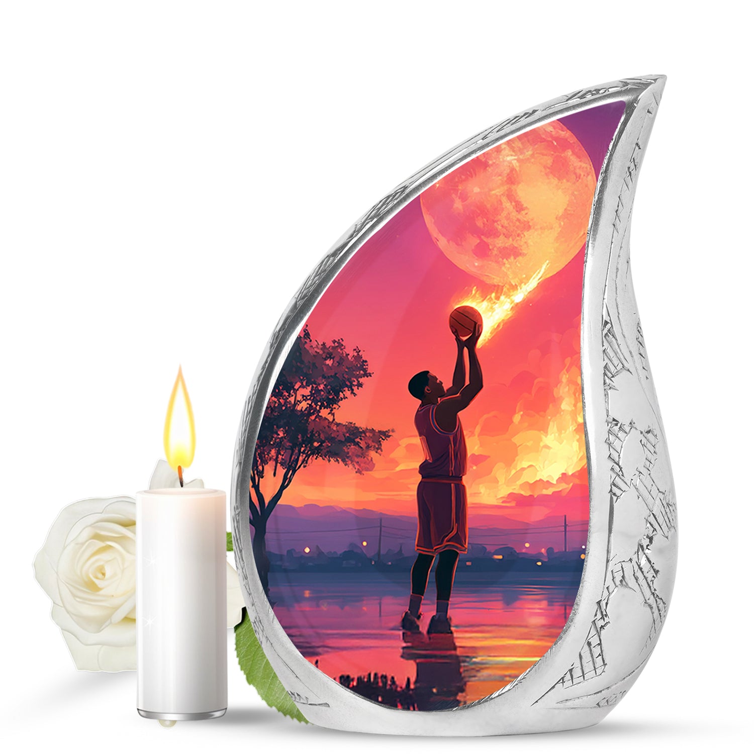 Blue Basketball Devotion Cremation Urns for Human Ashes - 10-inch, 200 cu in - Yatskia