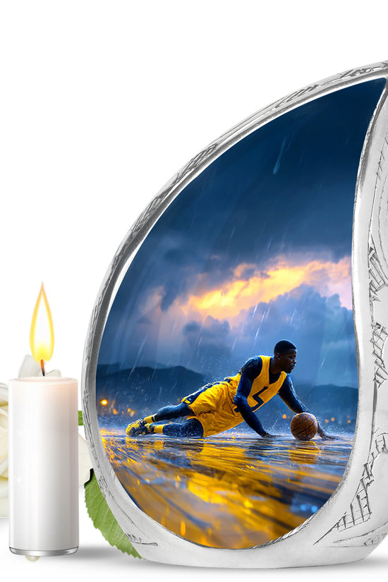 Personalized Elegant Basketball Cremation Urns - Blue 10-inch, 200 cu in - Yatskia