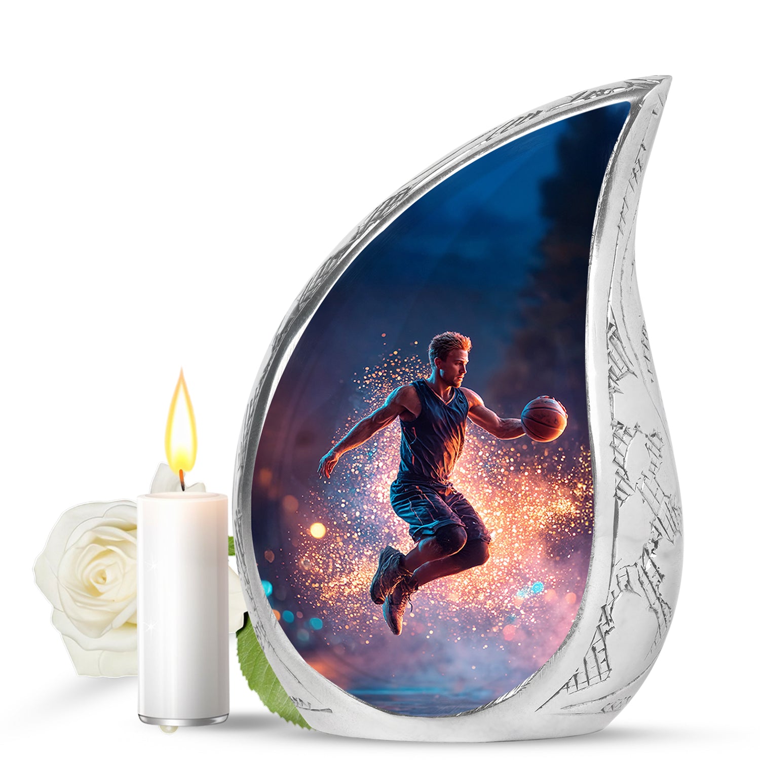 Blue Venerable Basketball Cremation Urns for Human Ashes - 10-inch, 200 cu in - Yatskia