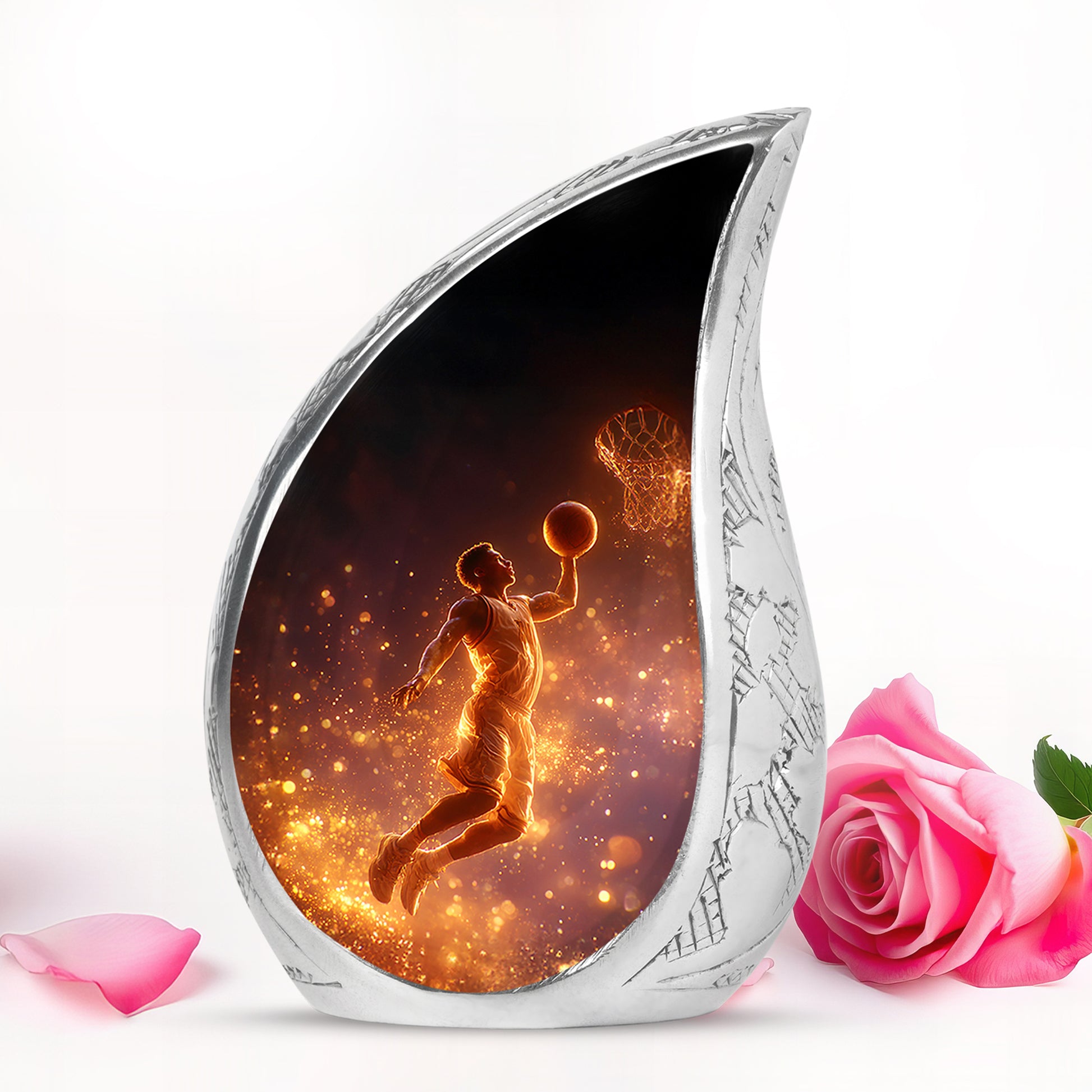 Personalized Black Revered Basketball Cremation Urns for Human Ashes - 10-inch, 200 cu in - Yatskia