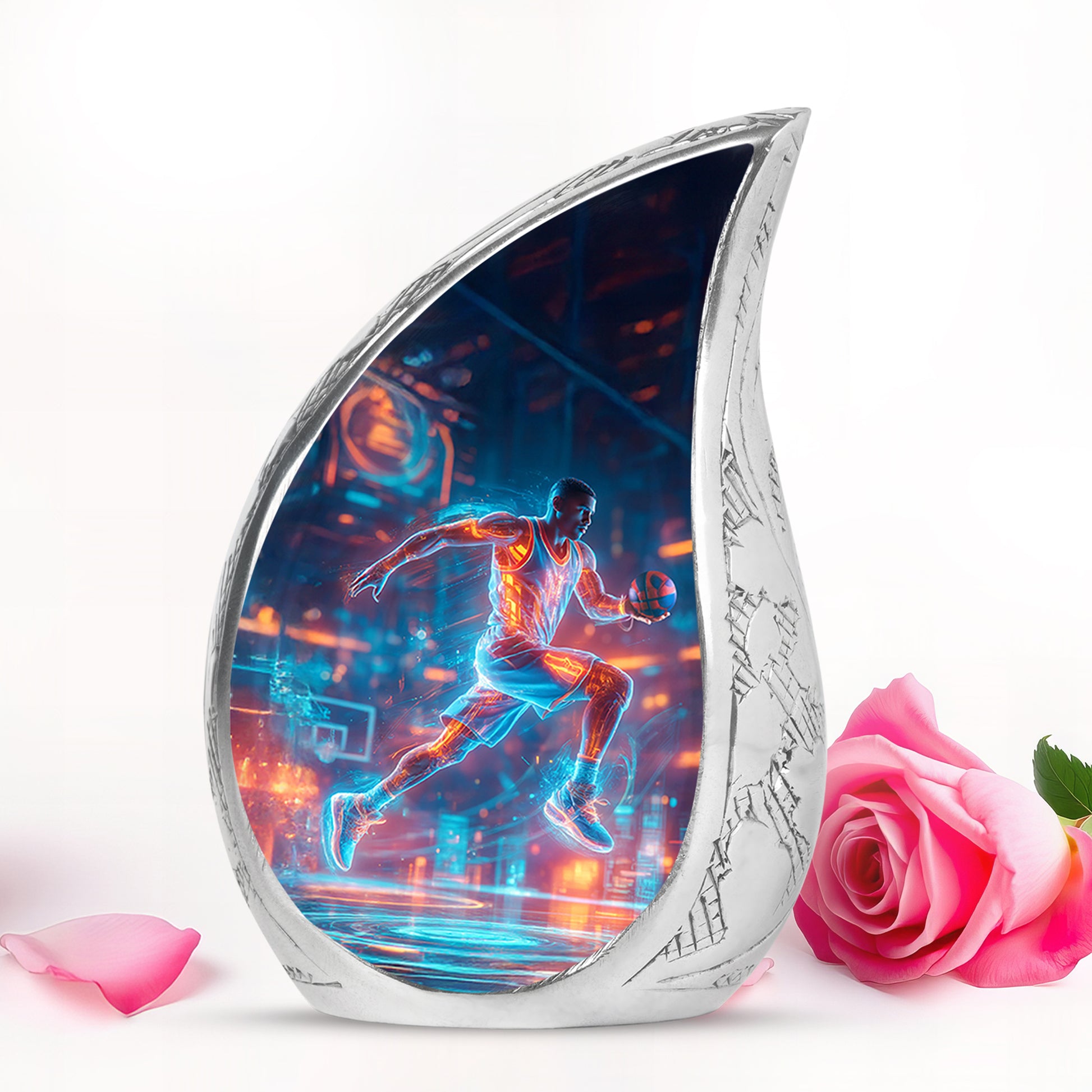 Stunning Blue Basketball Remembrance Urn for Human Ashes - 10-inch, 200 cu in - Yatskia