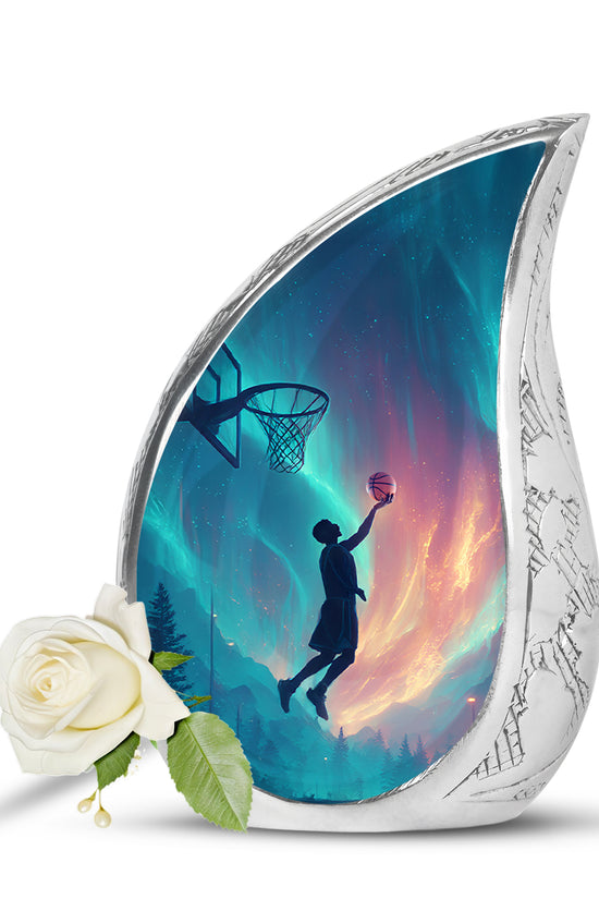 Stunning Blue Basketball Commemoration Urn for Human Ashes - 10-inch, 200 cu in - Yatskia