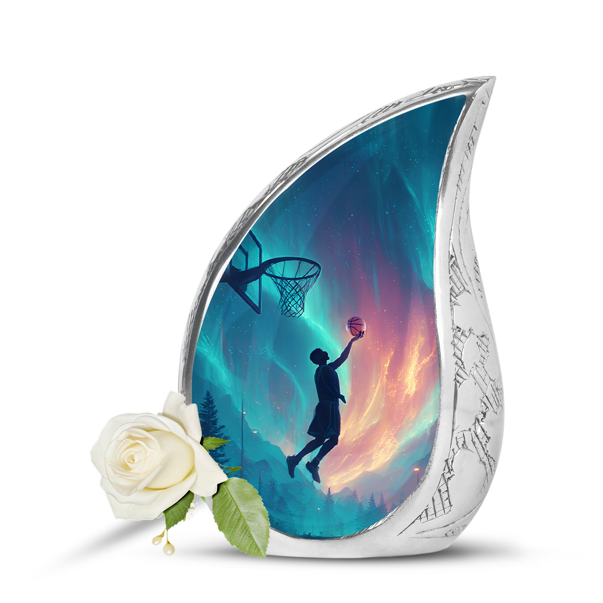 Stunning Blue Basketball Commemoration Urn for Human Ashes - 10-inch, 200 cu in - Yatskia