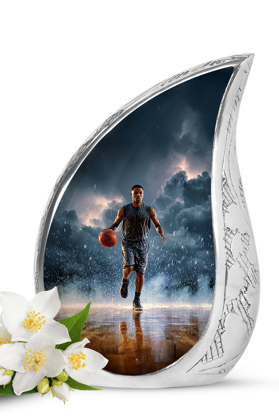 Hallowed Basketball Cremation Urns for Human Ashes - Blue 10-inch - Yatskia