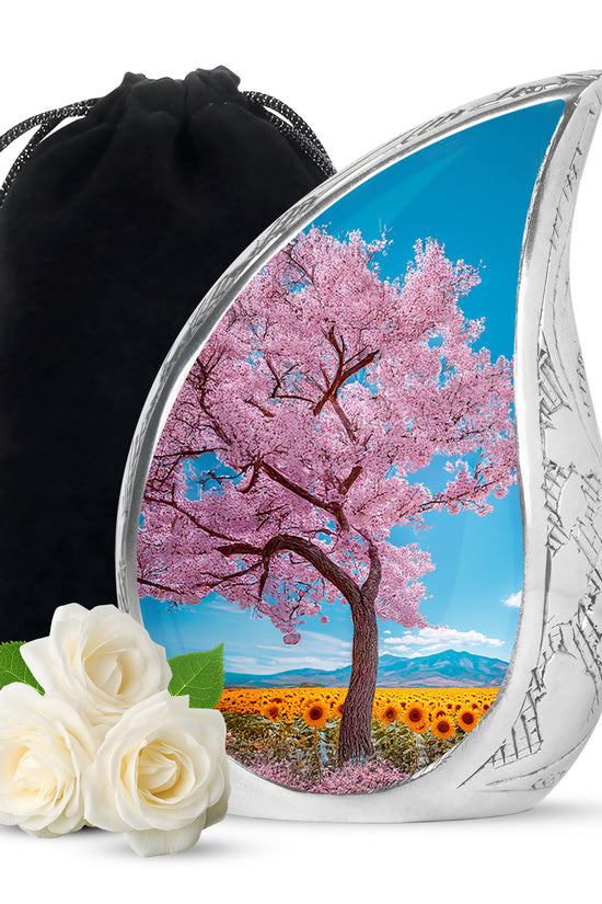 Cherry Tree Funeral Urn - Large Aluminium Memorial Urn For Burial Ashes