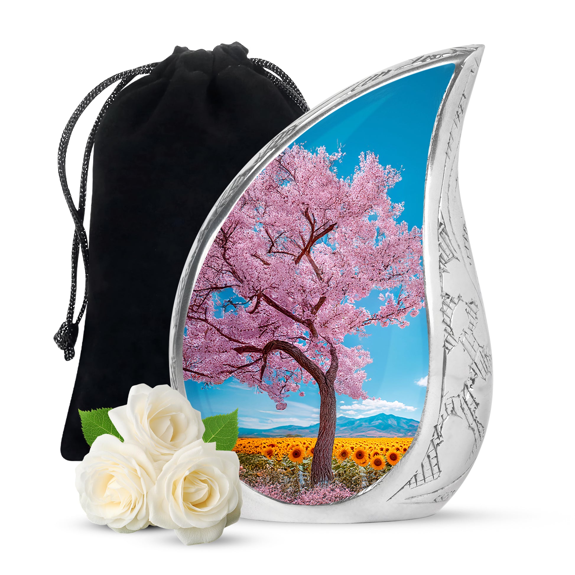 Cherry Tree Funeral Urn - Large Aluminium Memorial Urn For Burial Ashes