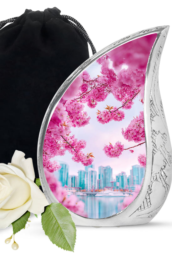 Cherry Blossom Cremation Urn- Pink Floral Memorial Urn For Burial