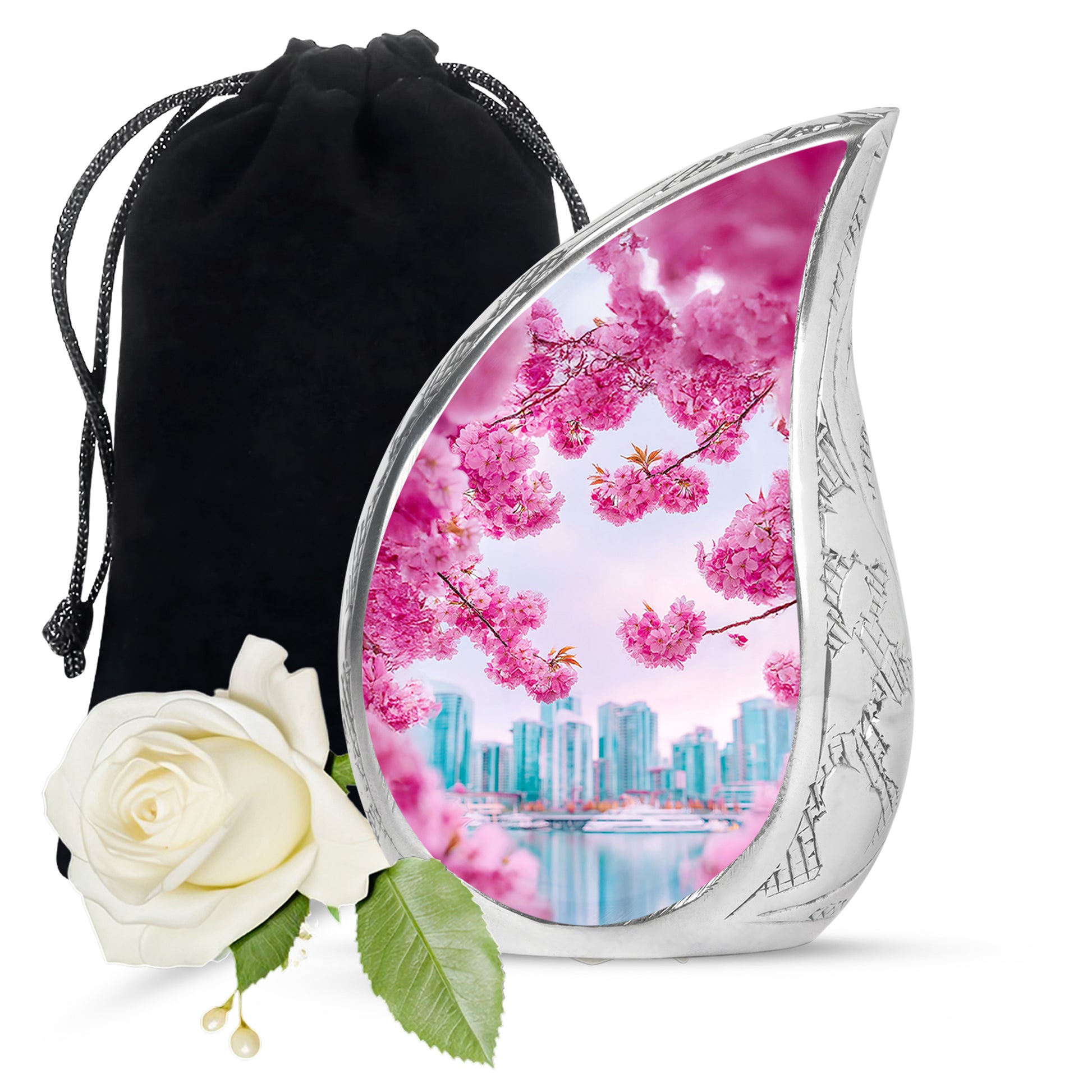 Cherry Blossom Cremation Urn- Pink Floral Memorial Urn For Burial