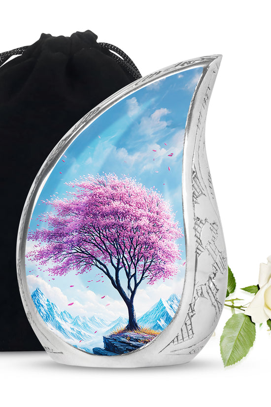 Cherry Blossom Tree Funeral Urn - Mountain Memorial Urn For Ashes