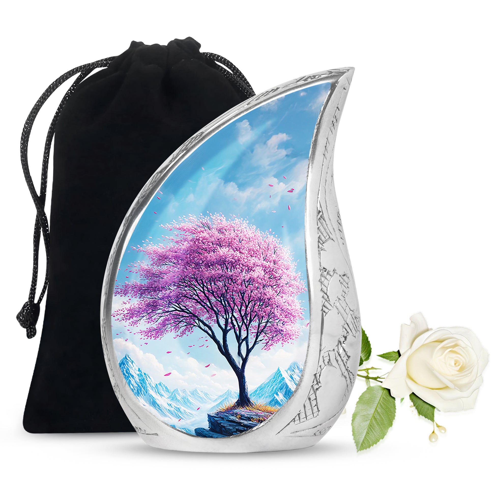 Cherry Blossom Tree Funeral Urn - Mountain Memorial Urn For Ashes
