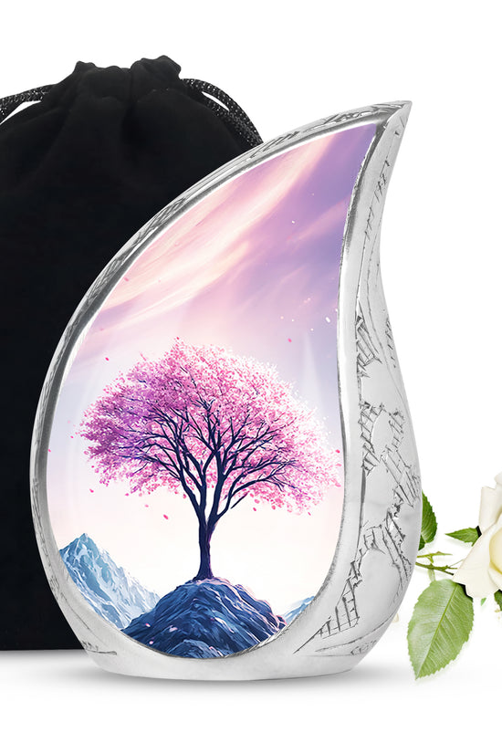 Floral Tree Peak Cremation Urn – Pink Blossom Memorial Urn For Ashes