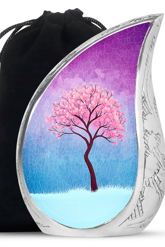 Pink Blossom Tree Cremation Urn - Artistic Memorial Urn For Female
