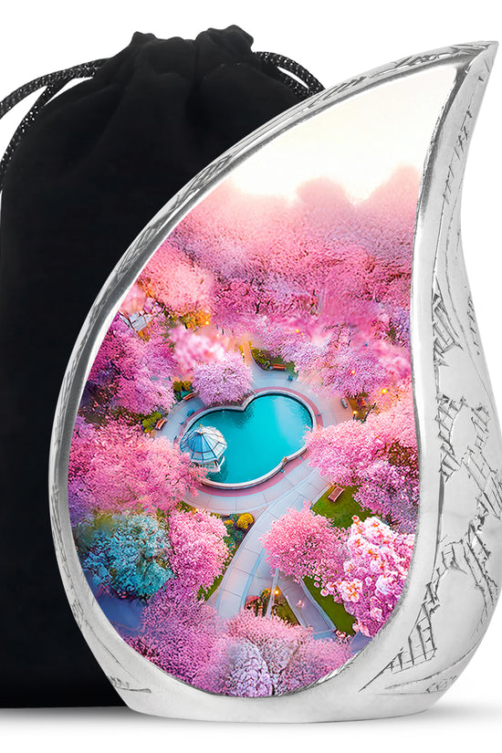 Beautiful Cherry Blossom Funeral Urn - Pink Aluminium Urn For Mother