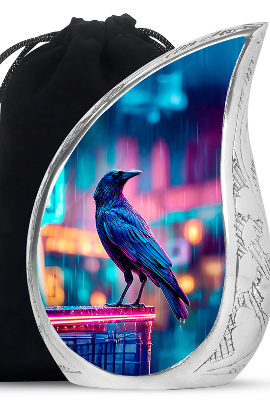 Neon Raven Cremation Urn - Funeral Urn For Human Ashes