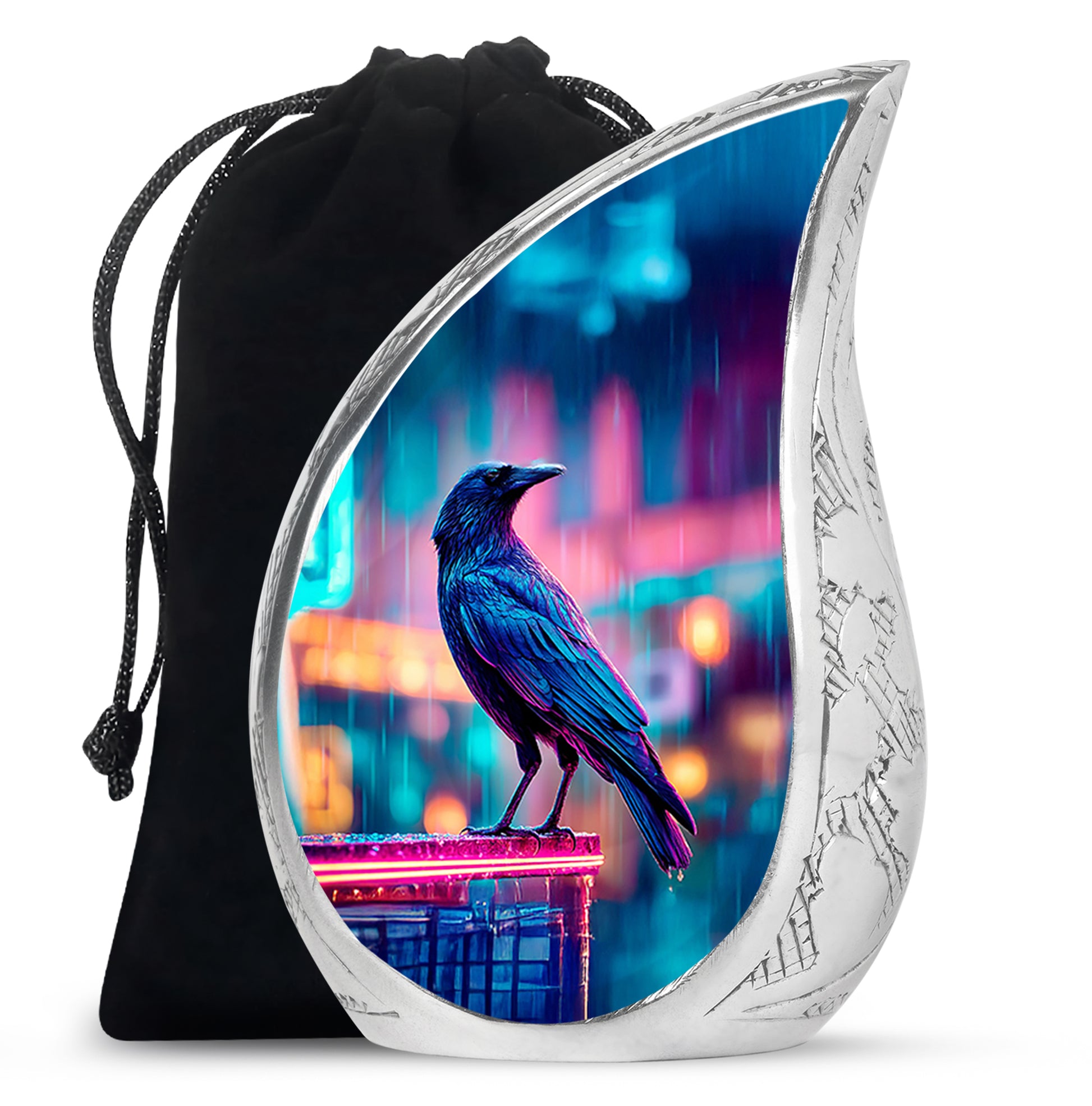 Neon Raven Cremation Urn - Funeral Urn For Human Ashes