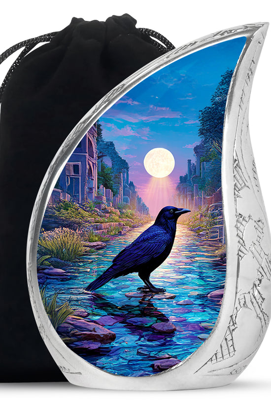 Moonlight Raven Cremation Urn - Elegant Funeral Urn For Ashes