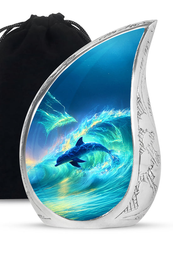 Blue Dolphin Memorial Urn - Ocean Theme Cremation Urn For Loved Ones