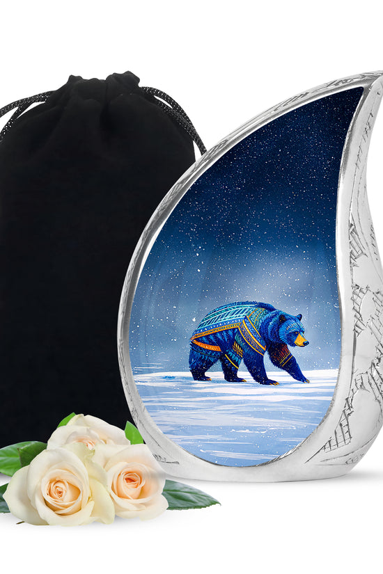 Blue Bear Cremation Urn - Tribal Wildlife Memorial Urn For Ashes