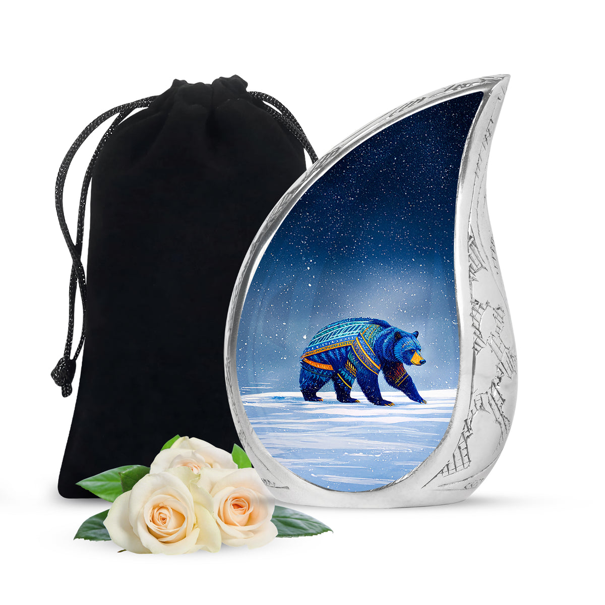 Blue Bear Cremation Urn - Tribal Wildlife Memorial Urn For Ashes