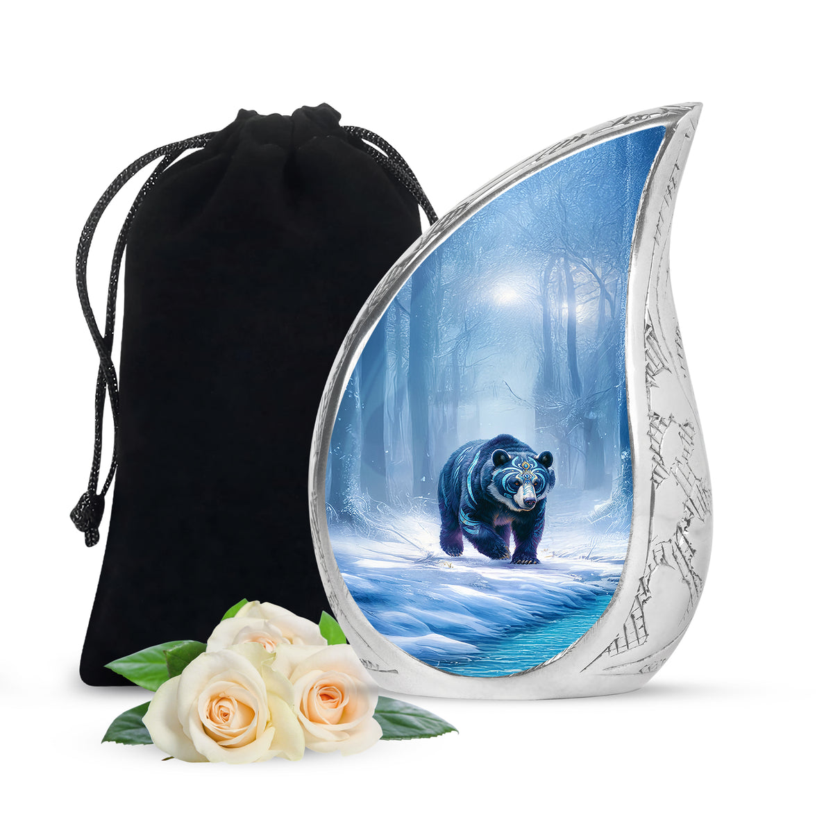 Arctic Bear Cremation Urn - Snow Forest Memorial Urn For Burial