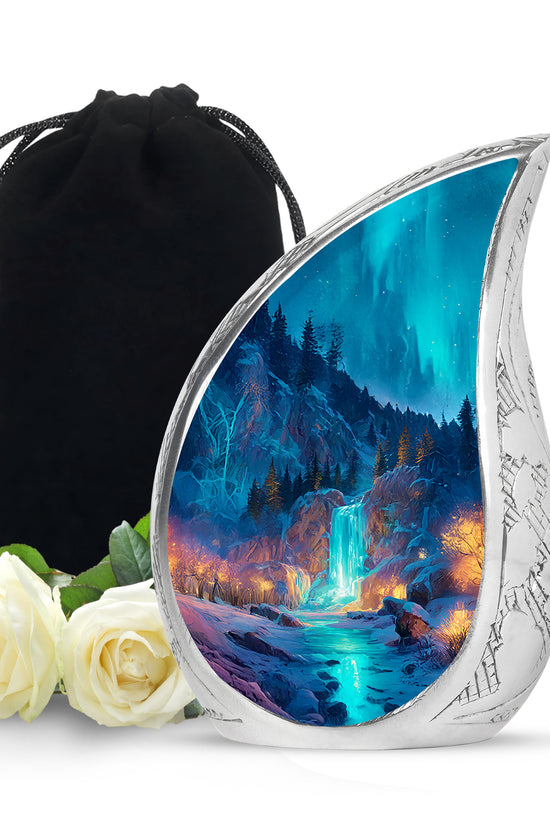 Winter Forest Memorial Urn - Waterfall Cremation Urn For Human Ashes