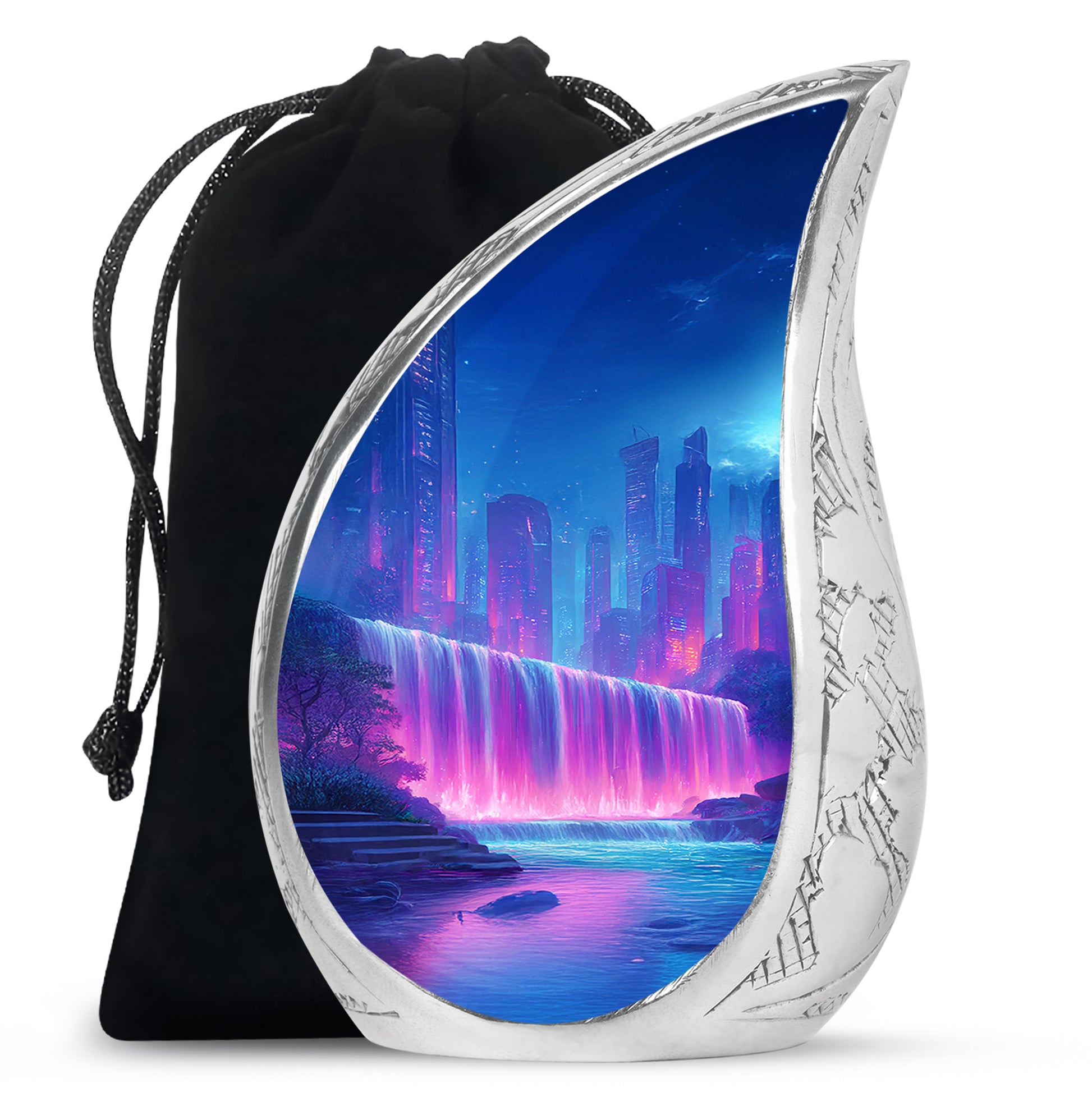 Neon Waterfall Funeral Urn For Ashes - City Memorial Urn For Burial
