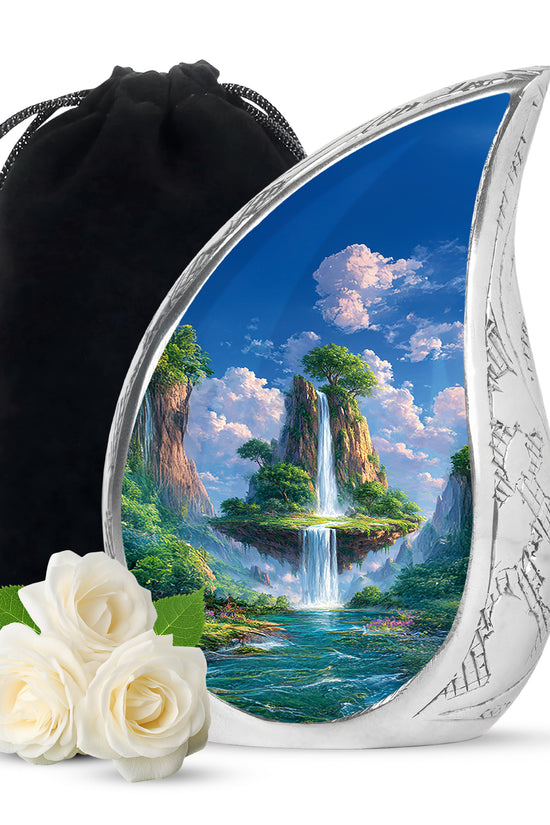 Beautiful Nature Cremation Urn - Floating Island Waterfall Urn For Adult Ashes