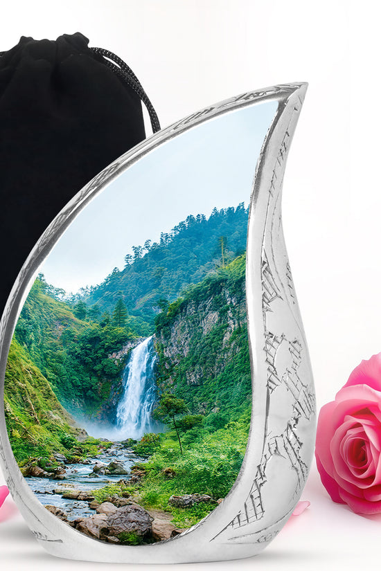 Waterfall Theme Memorial Urn - Large Aluminium Urn For Adult Ashes