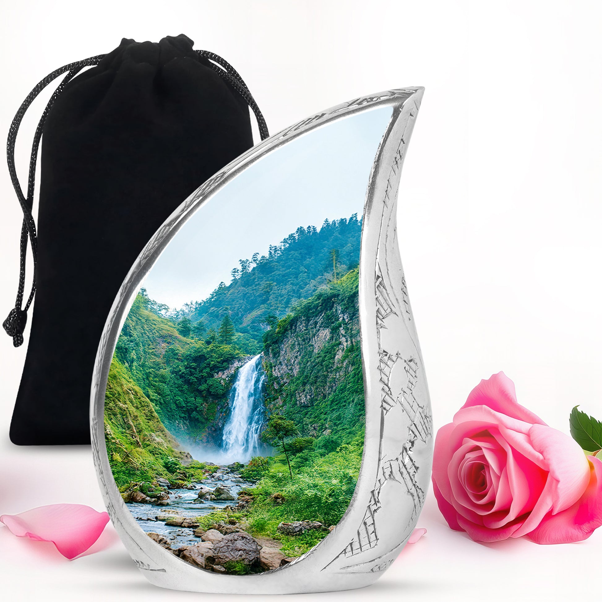 Waterfall Theme Memorial Urn - Large Aluminium Urn For Adult Ashes