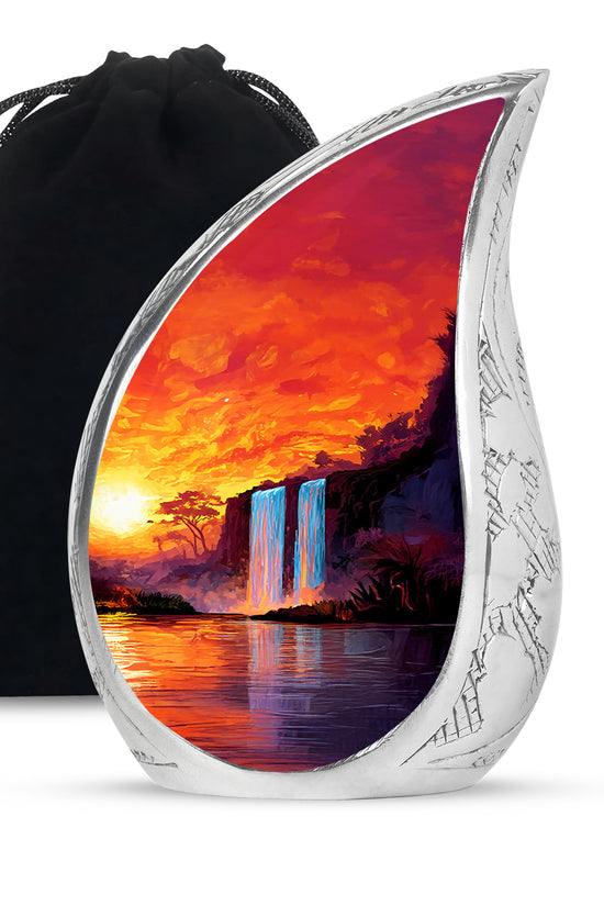 Sunset Waterfall Cremation Urn - Premium Memorial Urn For Human Ashes