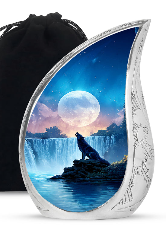 Mountain Waterfall Cremation Urn - Wolf Memorial Urn For Adult Ashes
