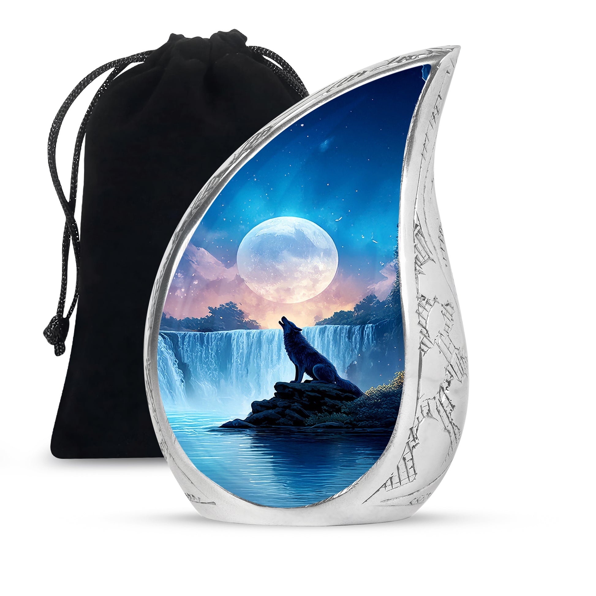 Mountain Waterfall Cremation Urn - Wolf Memorial Urn For Adult Ashes