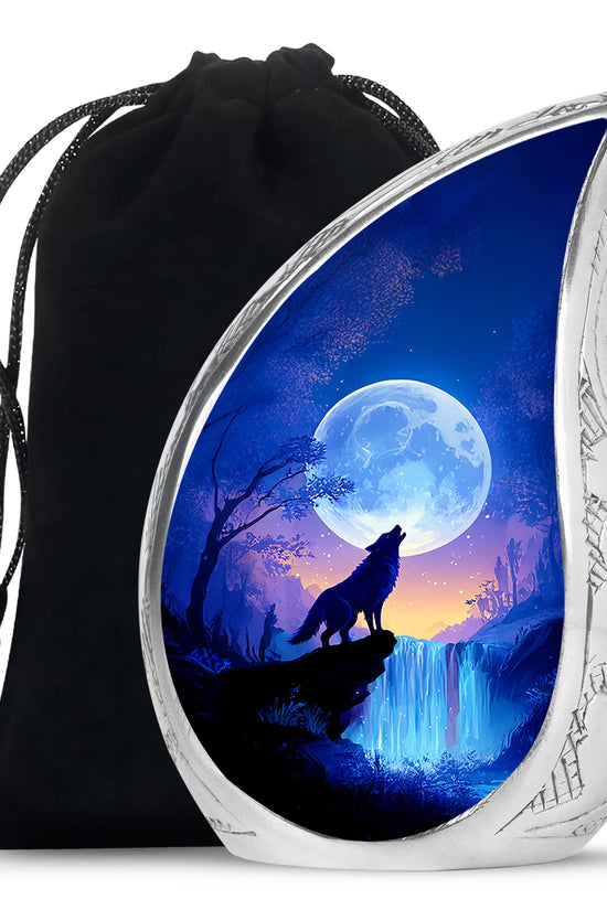 Artistic Waterfall Memorial Urn - Wolf Cremation Urn For Loved Ones