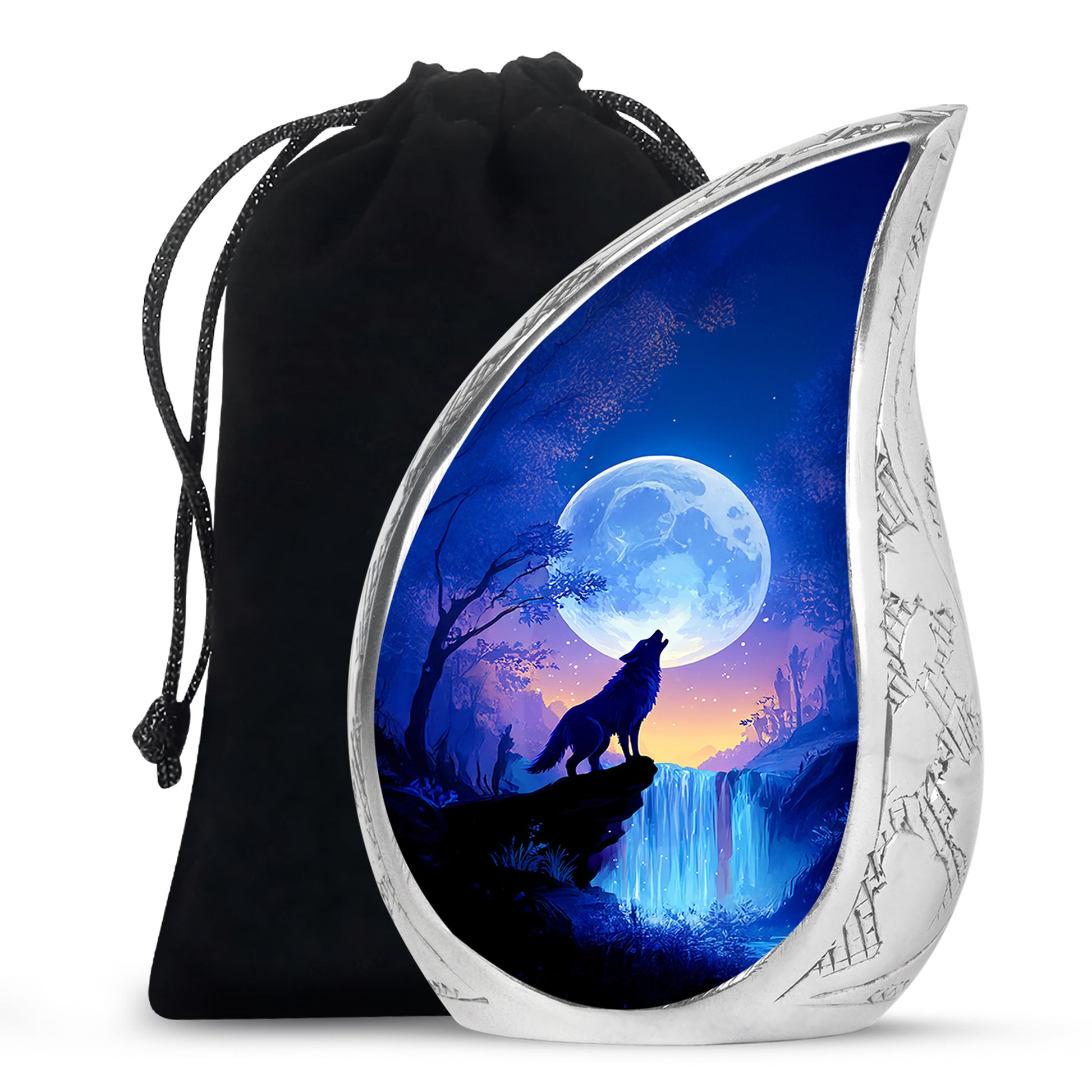 Artistic Waterfall Memorial Urn - Wolf Cremation Urn For Loved Ones