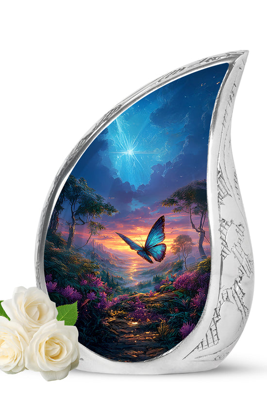 Blue Butterfly Homage Cremation Urns for Human Ashes - 10-inch, 200 cu in - Yatskia