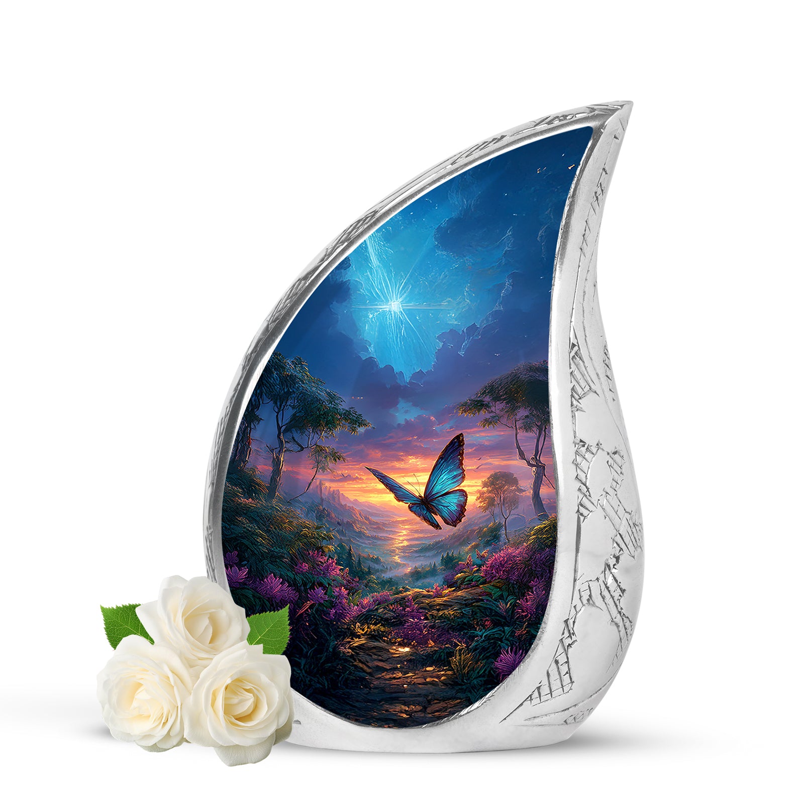 Blue Butterfly Homage Cremation Urns for Human Ashes - 10-inch, 200 cu in - Yatskia