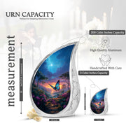 Indigo Butterfly Cremation Urn angled view of lid and engraved motif - rounded teardrop butterfly design with delicate detail - mini keepsake memorial for portion of cremation ashes