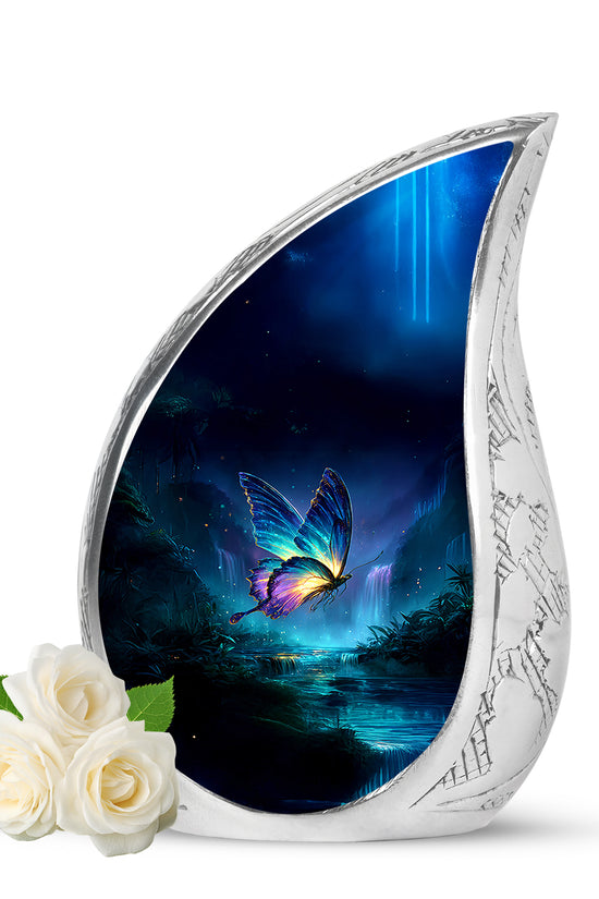Personalized Blue Butterfly Cremation Urns for Ashes - Peaceful 10-inch - Yatskia