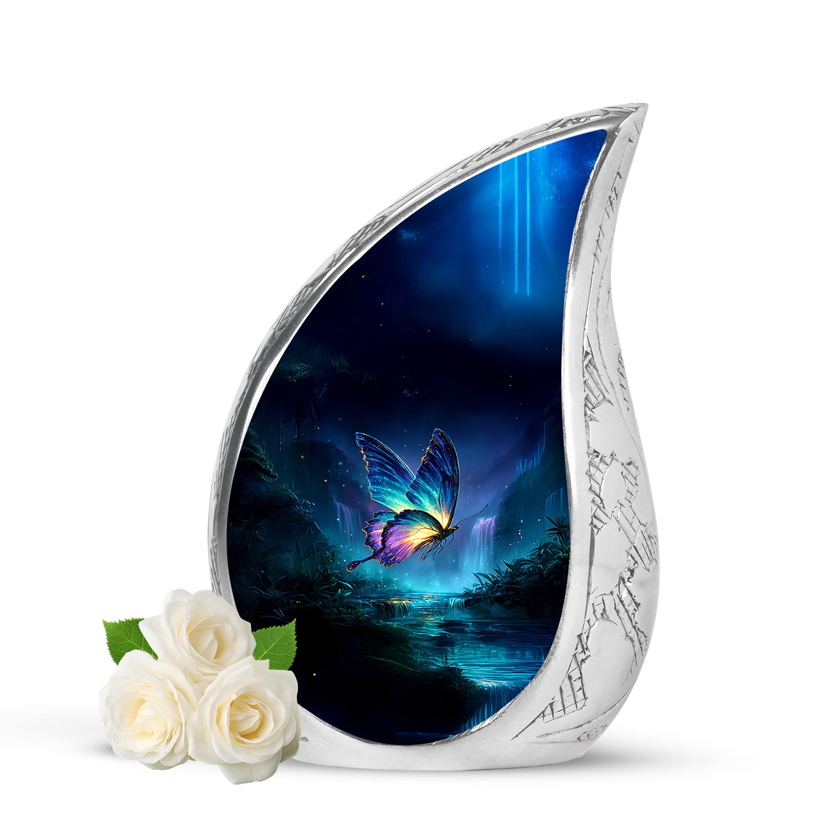 Personalized Blue Butterfly Cremation Urns for Ashes - Peaceful 10-inch - Yatskia
