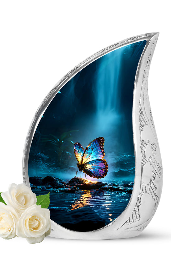 Blue Beloved Butterfly Cremation Urns for Human Ashes - 10-inch, 200 cu in - Yatskia